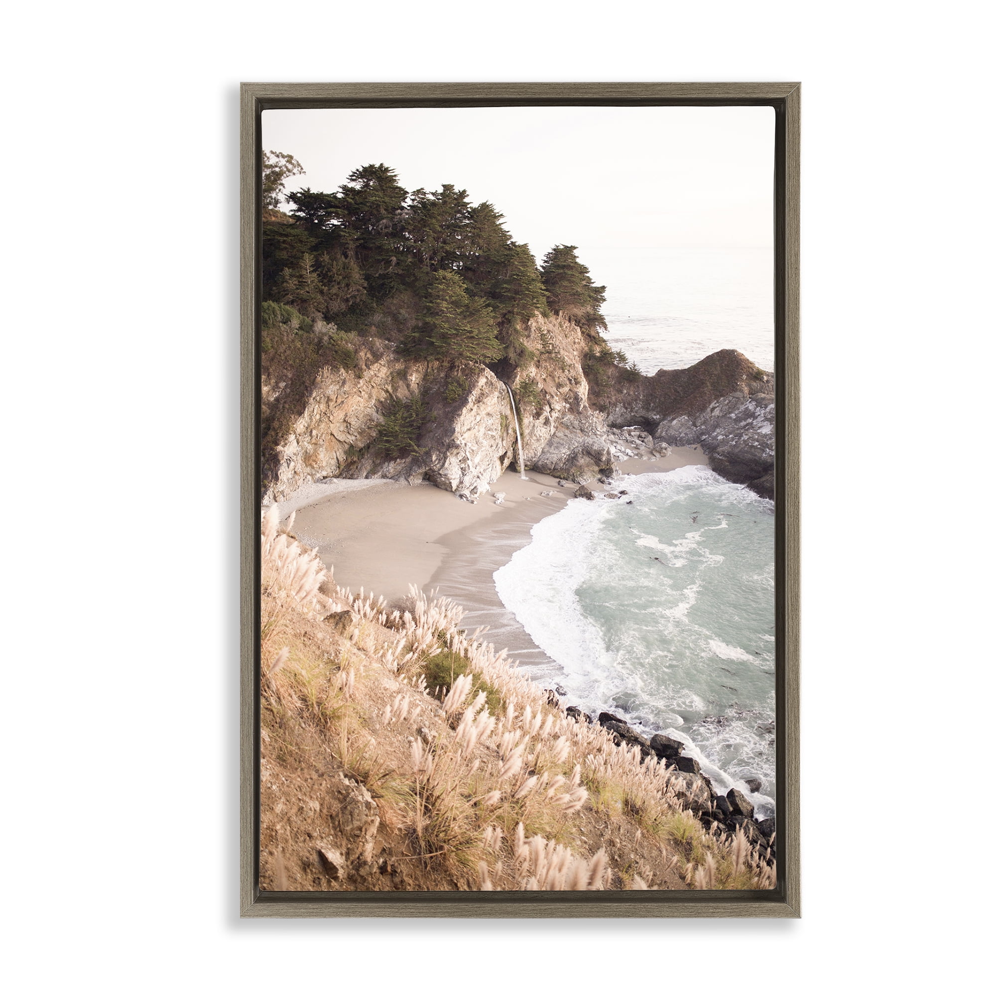 Stupell Industries Rugged Rocky Cove Nautical & Beach Photography Brown Floater Framed Canvas Art Print Wall Art, 21 x 31