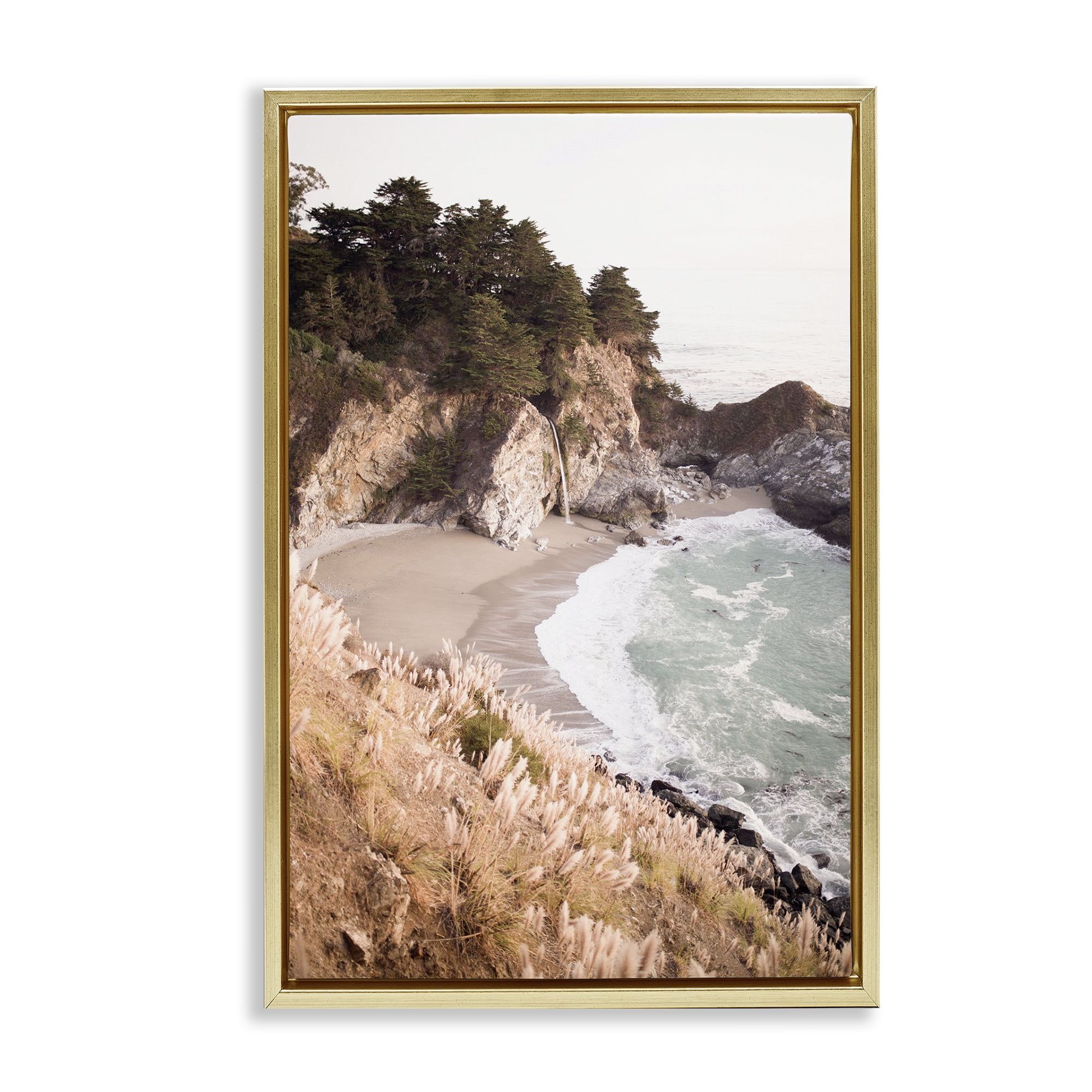 Stupell Industries Rugged Rocky Cove Nautical & Beach Photography Gold Floater Framed Canvas Art Print Wall Art, 21 x 31