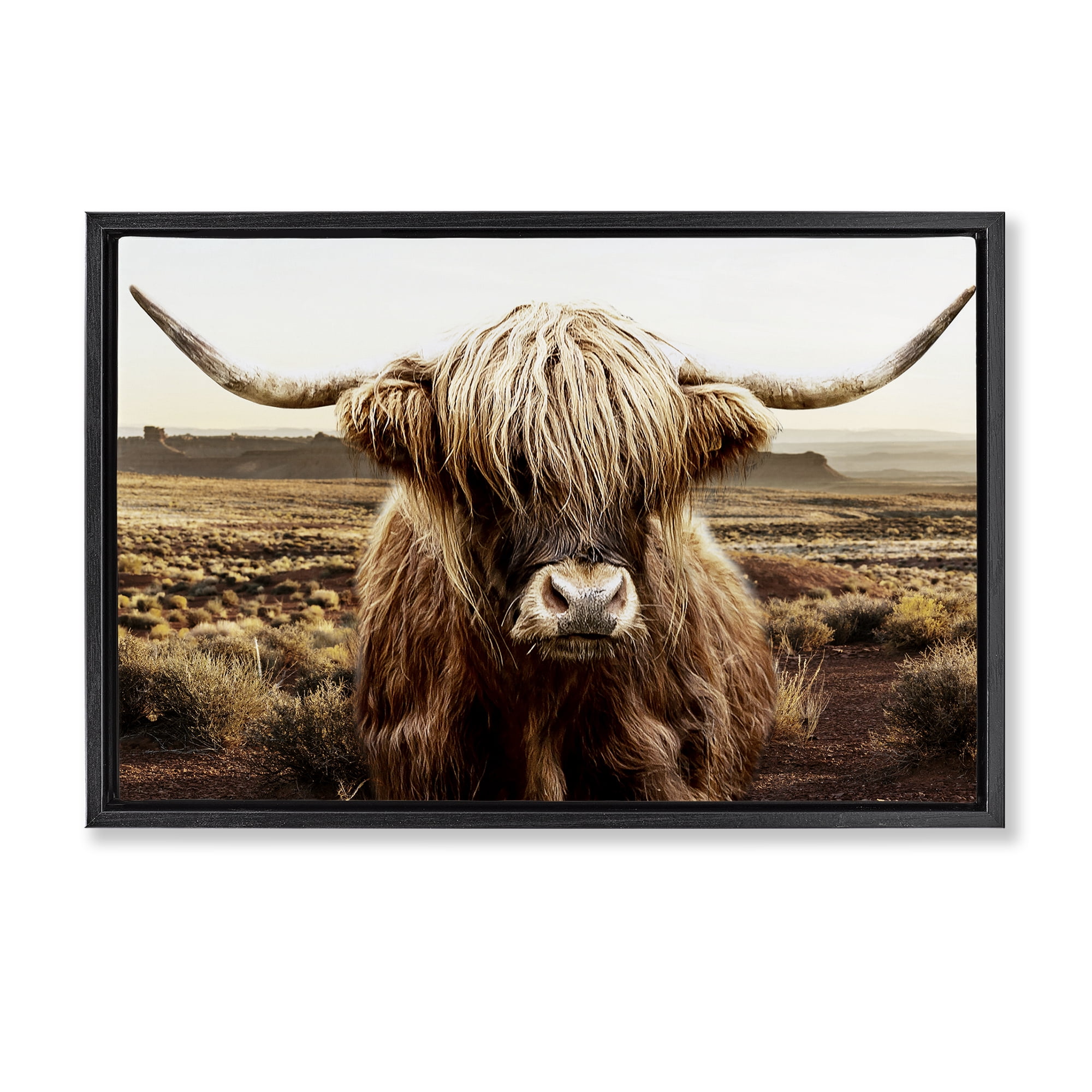 Stupell Industries Rugged Vegetation Cattle Portrait Black Framed Floater Canvas Wall Art, design by CAD Designs