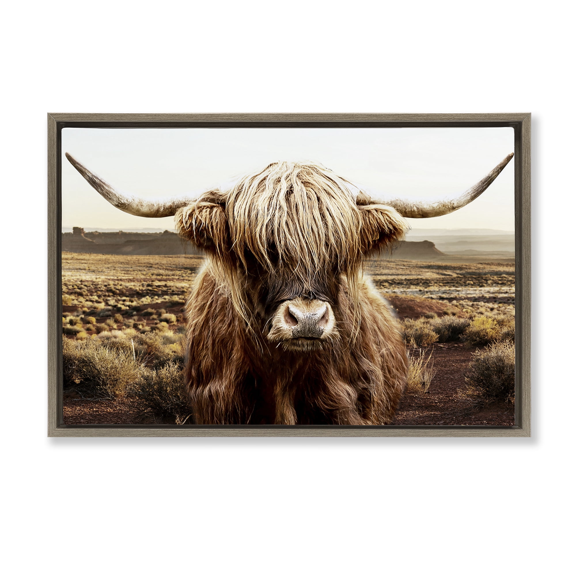 Stupell Industries Rugged Vegetation Cattle Portrait Brown Framed Floater Canvas Wall Art, design by CAD Designs
