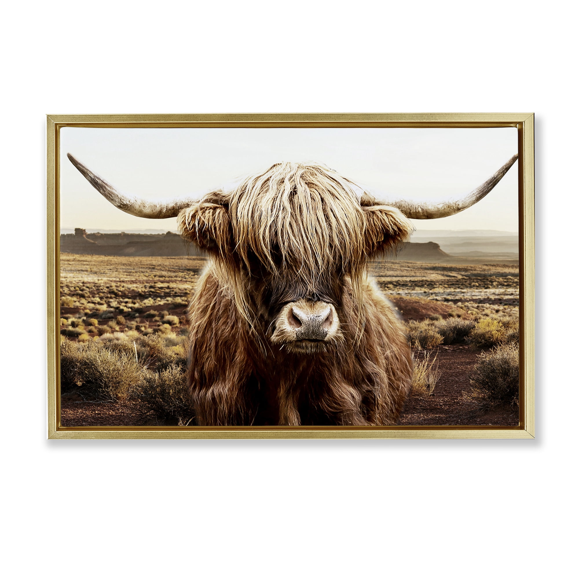 Stupell Industries Rugged Vegetation Cattle Portrait Gold Framed Floater Canvas Wall Art, design by CAD Designs