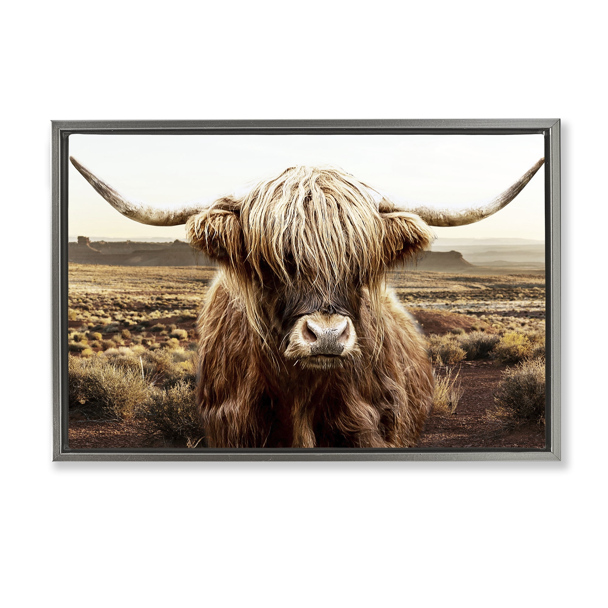 Stupell Industries Rugged Vegetation Cattle Portrait Gray Framed Floater Canvas Wall Art, design by CAD Designs