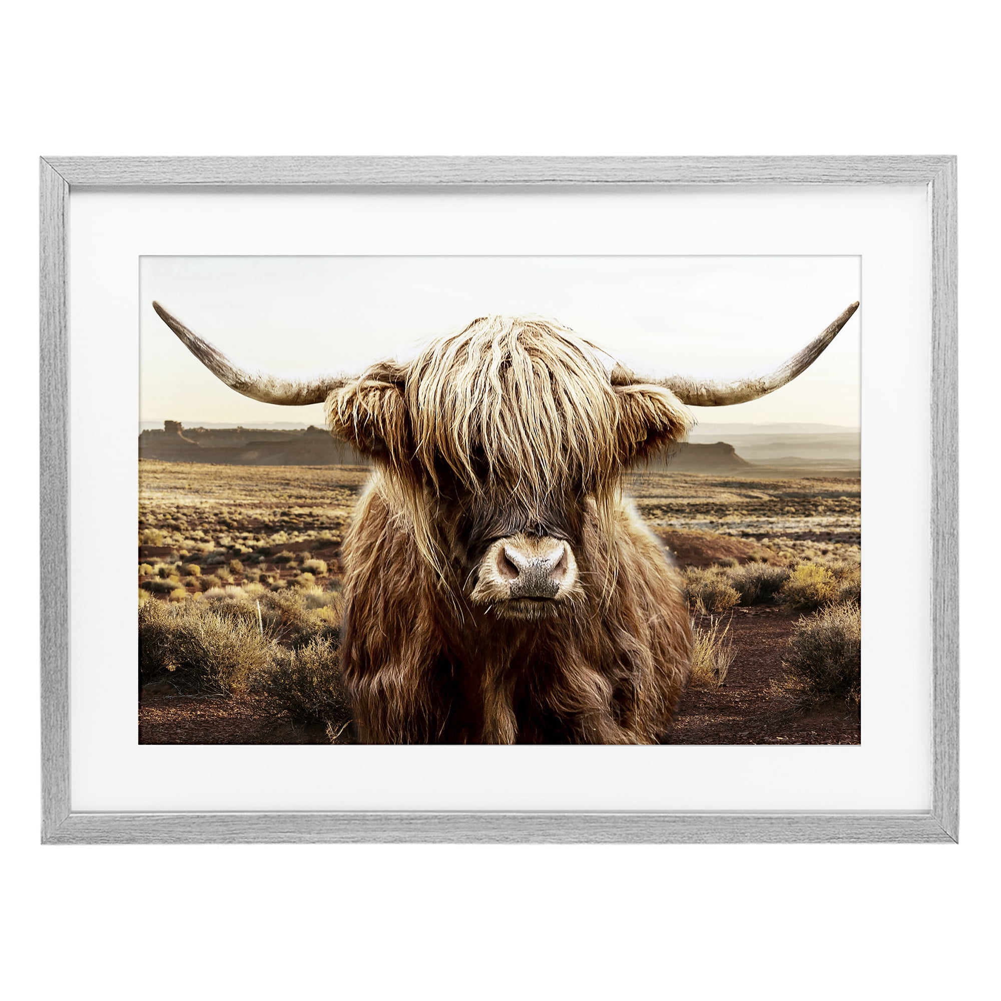 Stupell Industries Rugged Vegetation Cattle Portrait Gray Framed Print Under Glass, design by CAD Designs