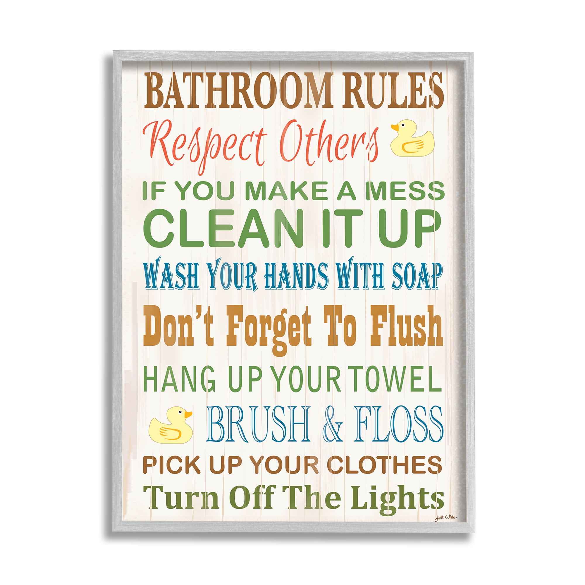 Stupell Industries Rule Typography Rubber Ducky Bathroom, 24 x 30,Design by Janet White