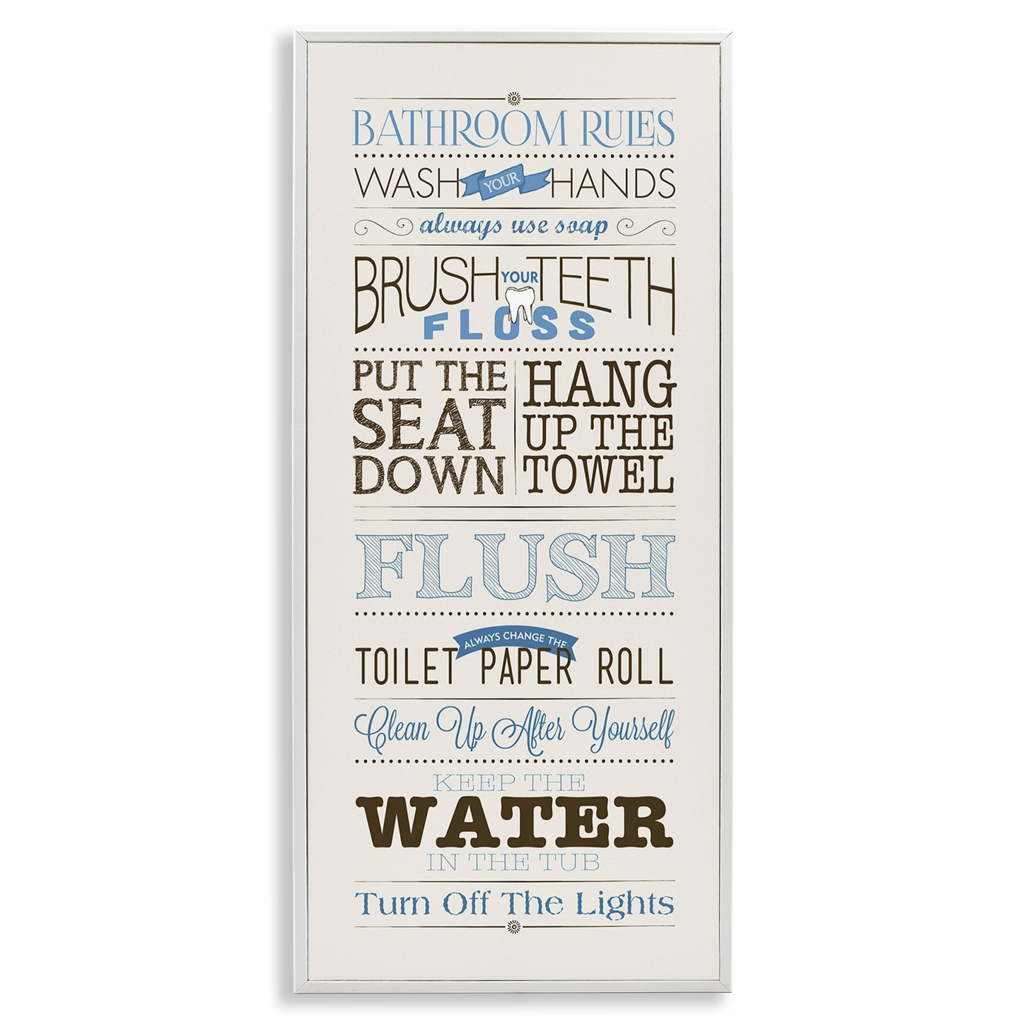 Stupell Industries Rules Blue and Black Print Bathroom, 10 x 24,Design by Stephanie Workman Marrott