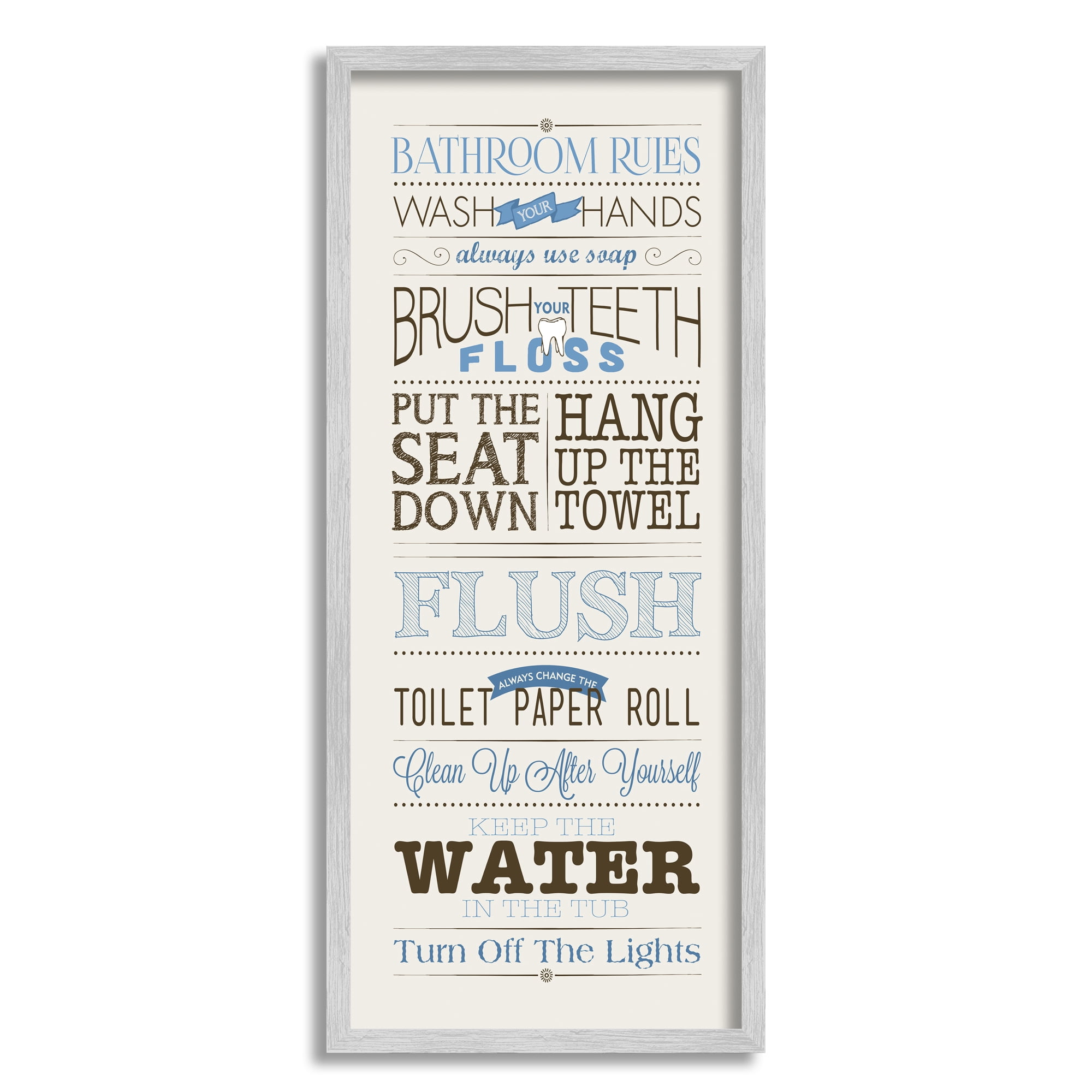 Stupell Industries Rules Blue and Black Print Bathroom, 10 x 24,Design by Stephanie Workman Marrott