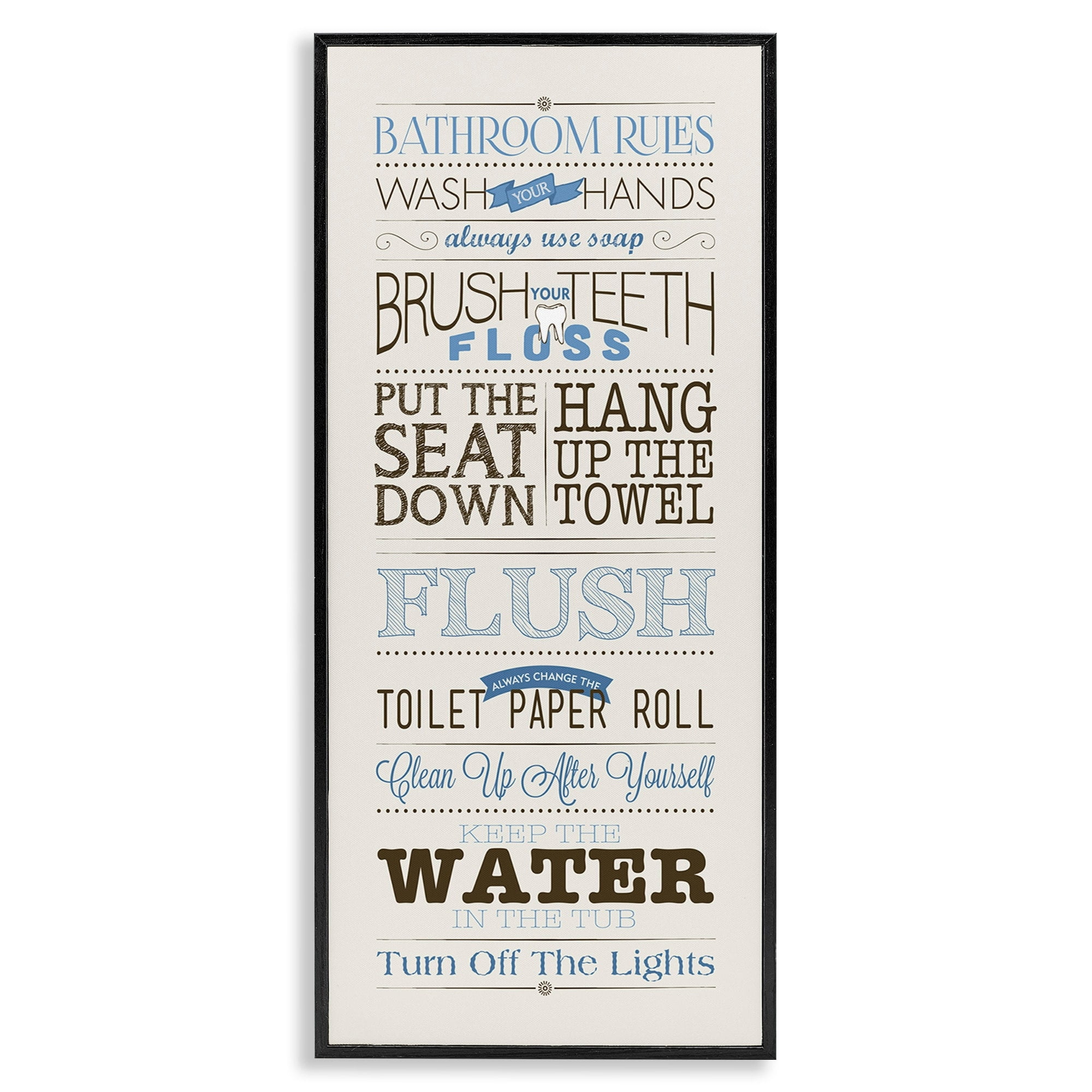 Stupell Industries Rules Blue and Black Print Bathroom, 13 x 30,Design by Stephanie Workman Marrott