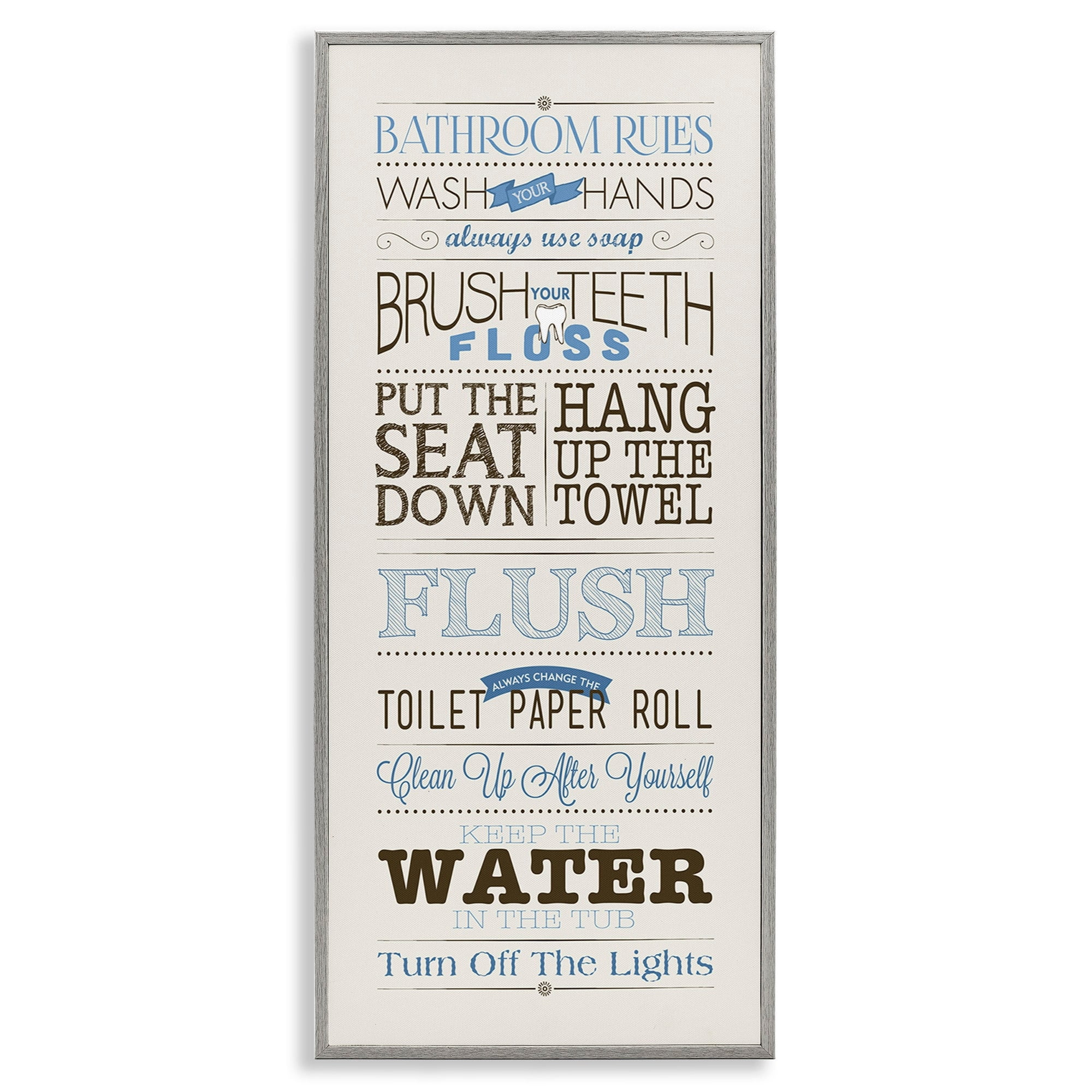 Stupell Industries Rules Blue and Black Print Bathroom, 13 x 30,Design by Stephanie Workman Marrott