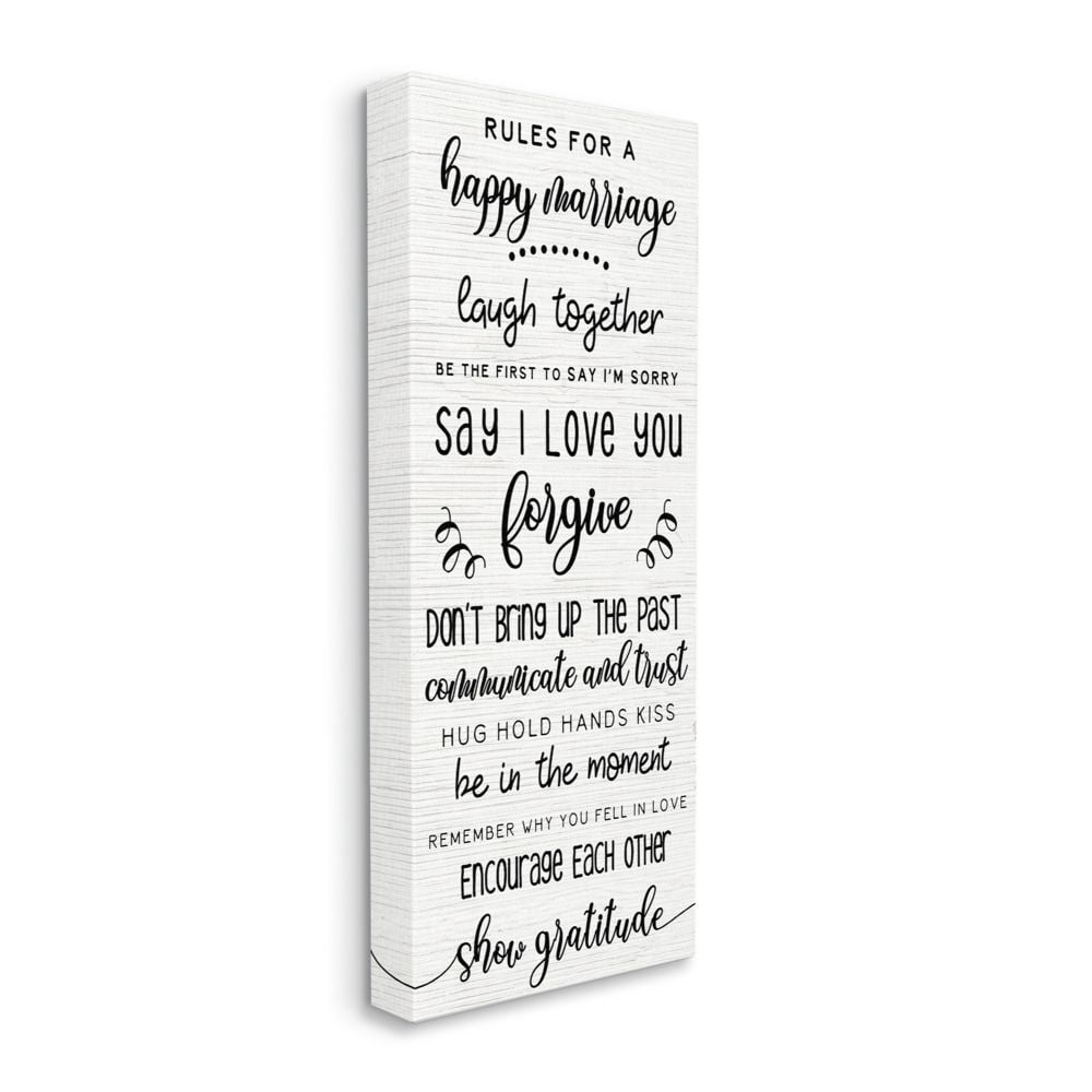 Stupell Industries Rules For A Happy Marriage Family Home List Canvas Wall Art Design by Daphne Polselli, 20" x 48"