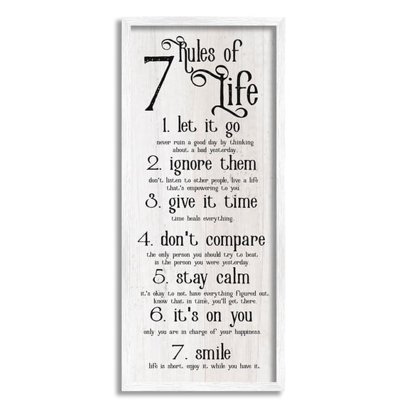 Stupell Industries Rules Of Life Motivating List Graphic Art White Framed Art Print Wall Art, Design by Lil' Rue