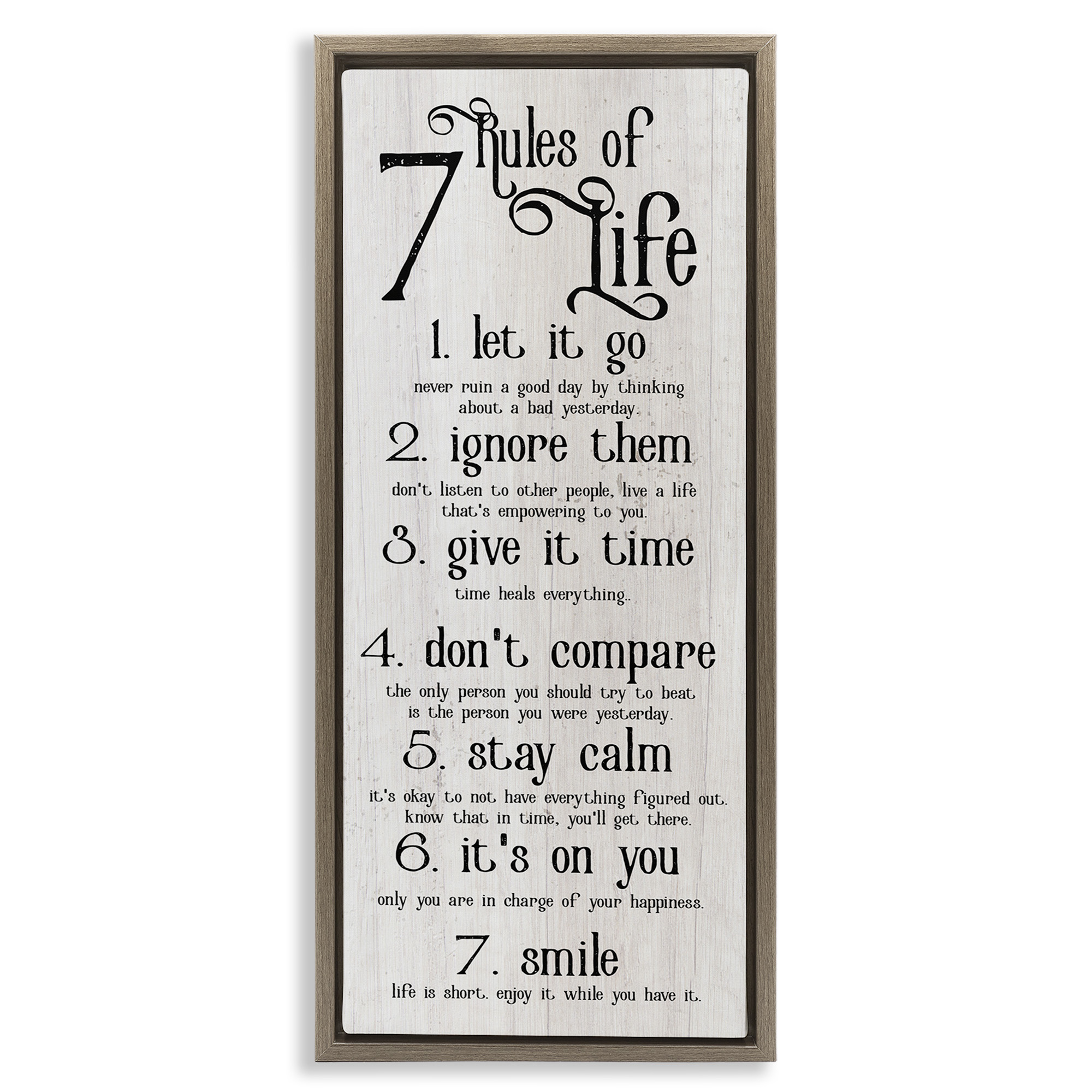 Stupell Industries Rules Of Life Motivating List Inspirational Painting Brown Floater Framed Canvas Art Print Wall Art, 11 x 25