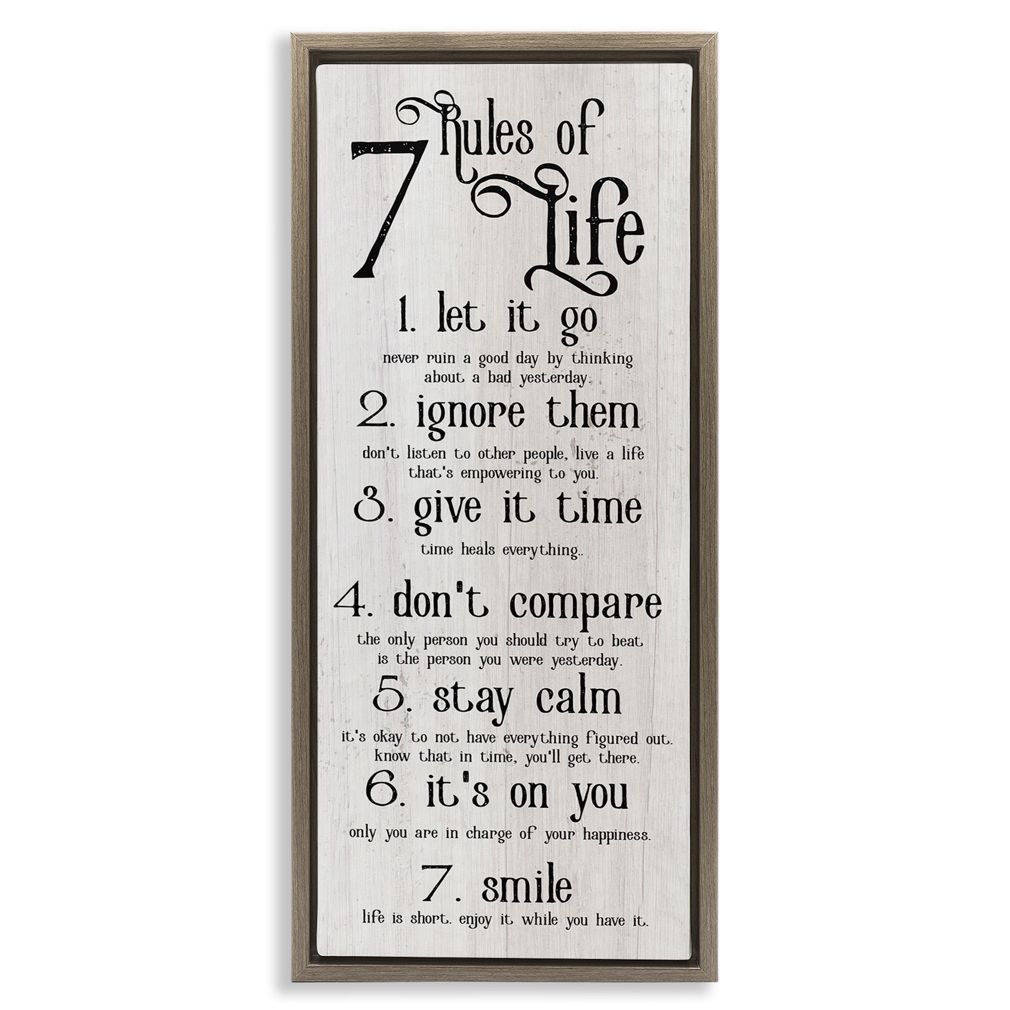 Stupell Industries Rules Of Life Motivating List Inspirational Painting Brown Floater Framed Canvas Art Print Wall Art, 15 x 31