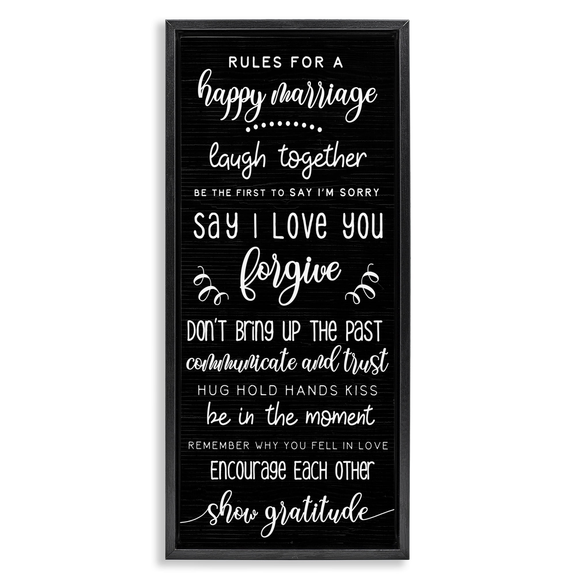 Stupell Industries Rules for Happy Marriage Typography Painting Black Floater Framed Canvas Art Print Wall Art, 15 x 31