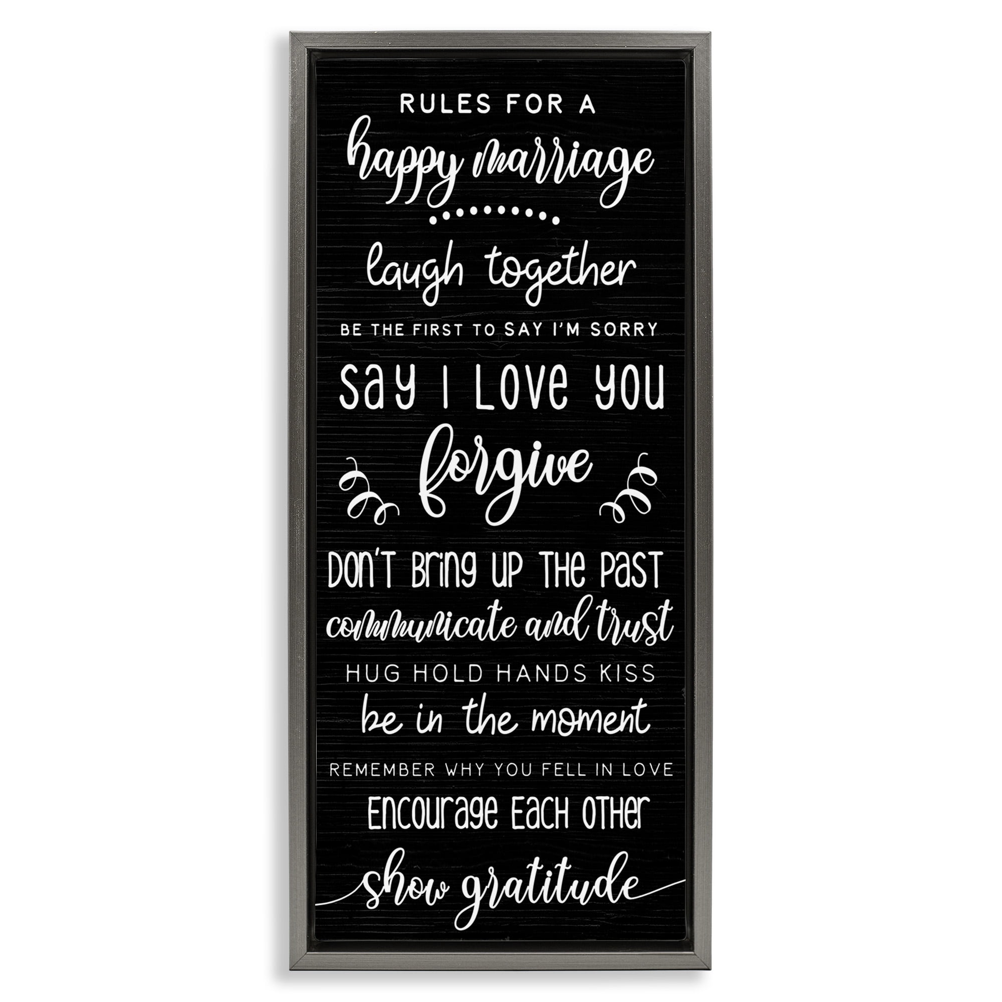 Stupell Industries Rules for Happy Marriage Typography Painting Gray Floater Framed Canvas Art Print Wall Art, 11 x 25