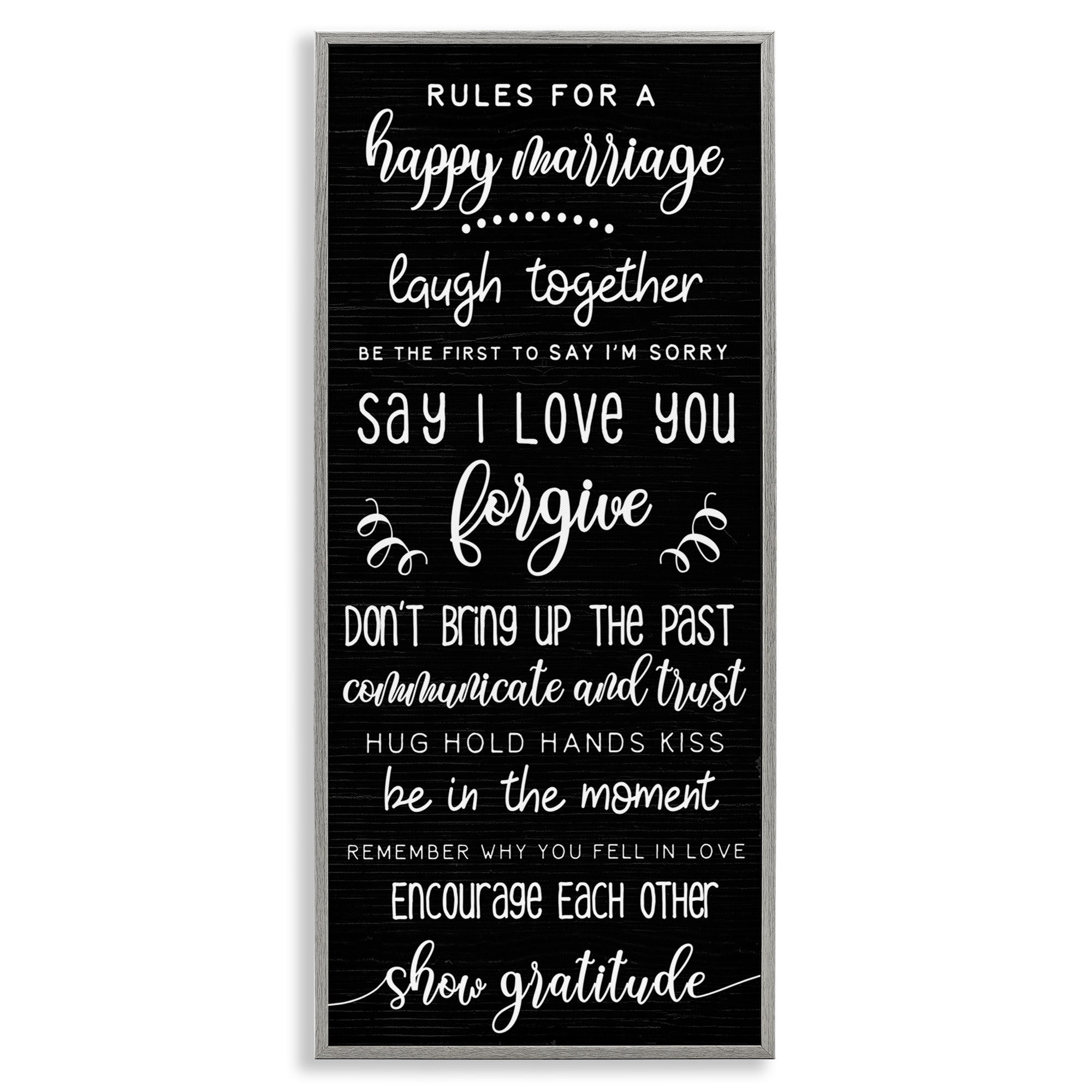 Stupell Industries Rules for Happy Marriage Typography Painting Gray Framed Art Print Wall Art, 10 x 24