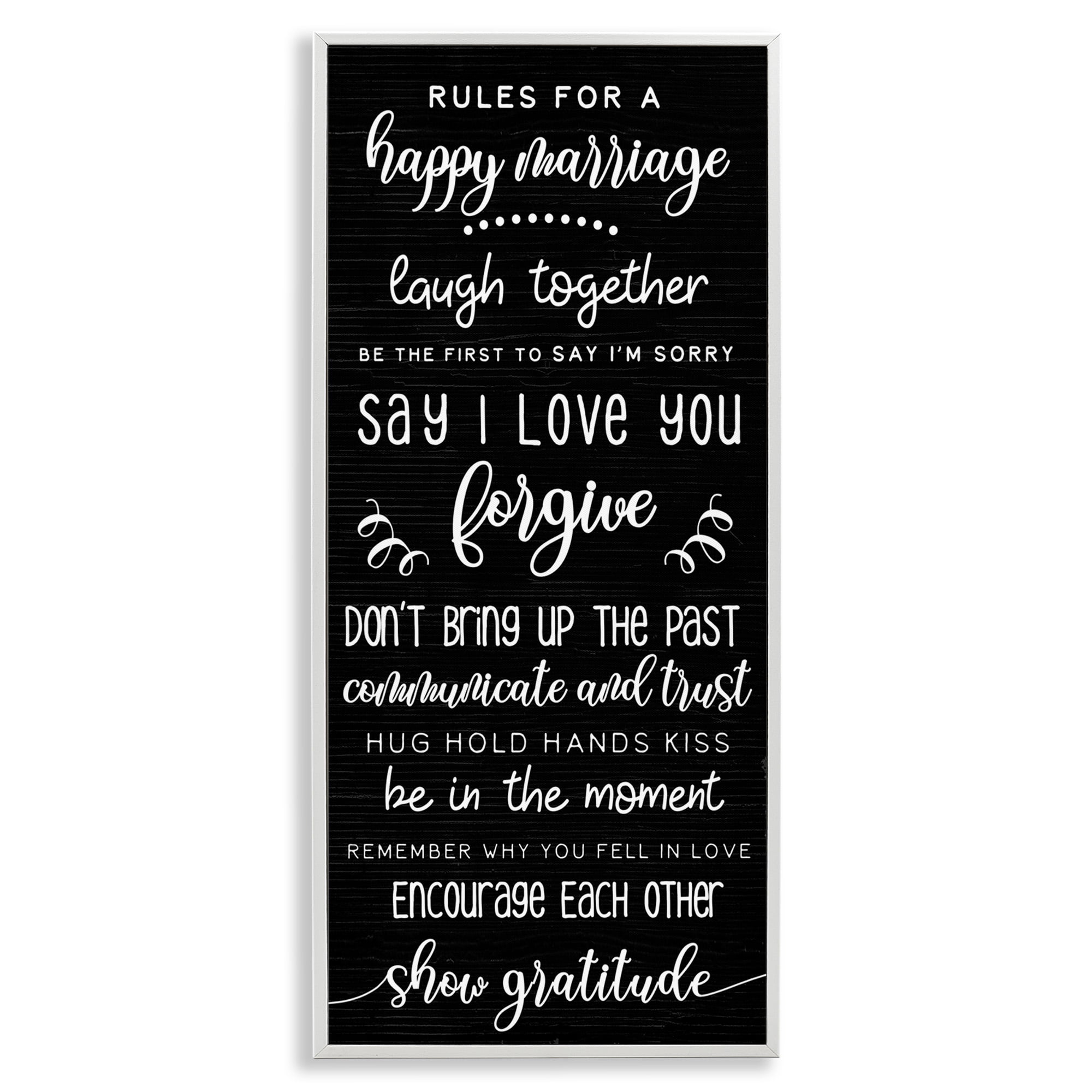 Stupell Industries Rules for Happy Marriage Typography Painting White Framed Art Print Wall Art, 13 x 30