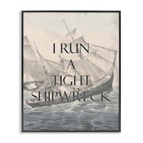 Stupell Industries Run A Tight Shipwreck Nautical & Beach Painting Black Framed Art Print Wall Art, 11 x 14