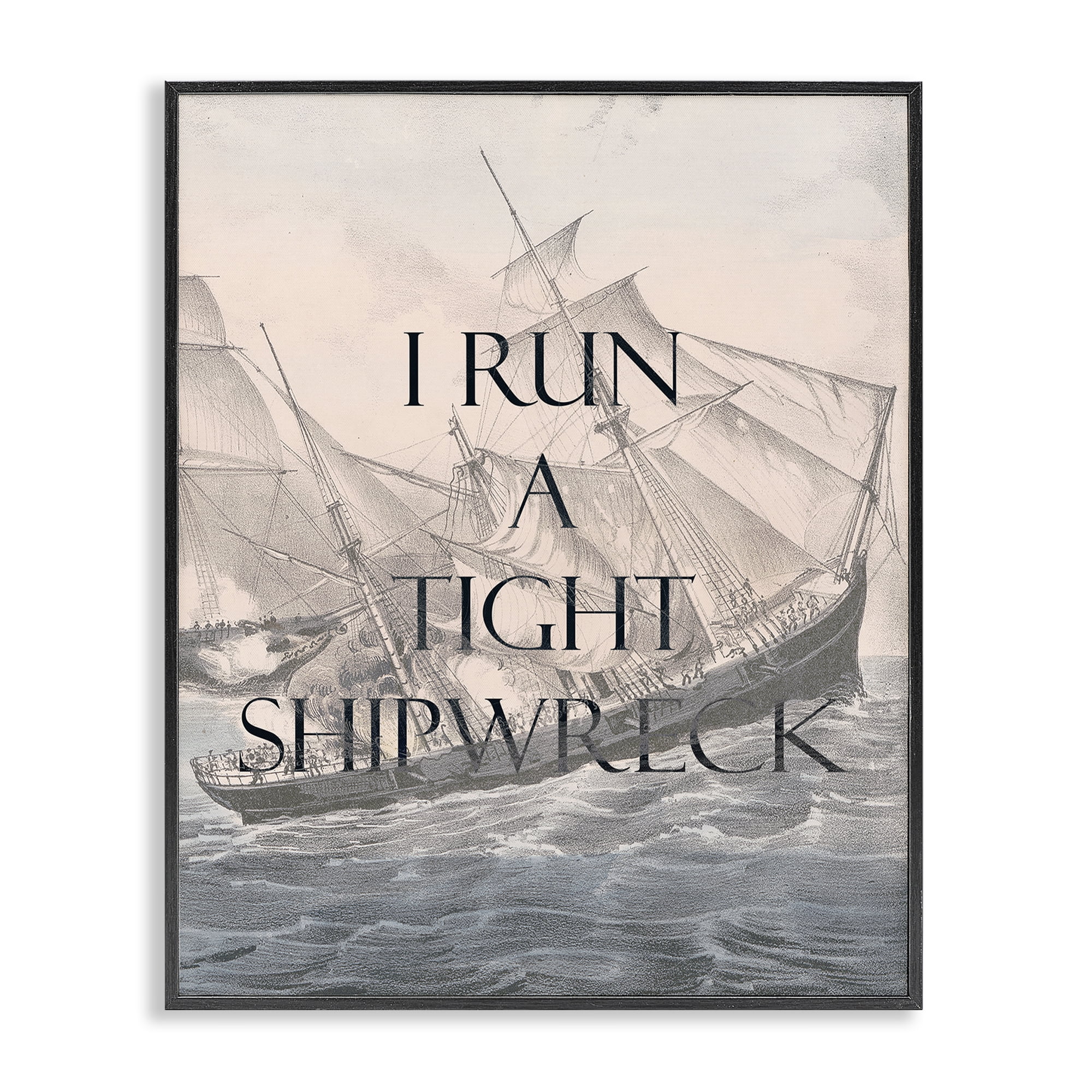 Stupell Industries Run A Tight Shipwreck Nautical & Beach Painting Black Framed Art Print Wall Art, 24 x 30