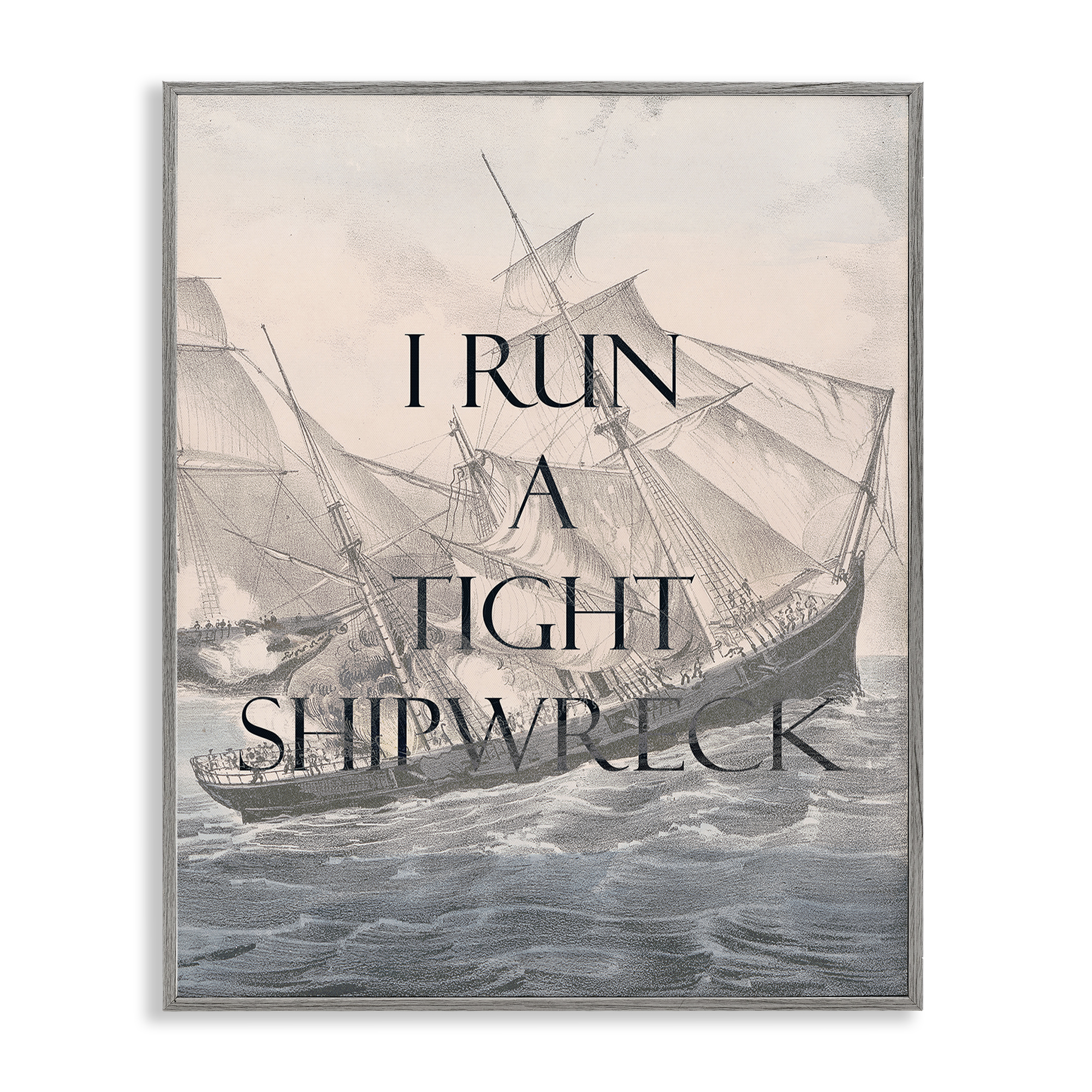 Stupell Industries Run A Tight Shipwreck Nautical & Beach Painting Gray Framed Art Print Wall Art, 16 x 20