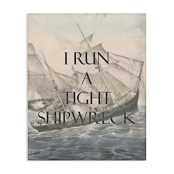 Stupell Industries Run A Tight Shipwreck Nautical & Beach Painting Wrapped Canvas Art Print Wall Art, 16 x 20