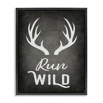 Stupell Industries Run Wild Antlers Typography Painting Black Floater Framed Canvas Art Print Wall Art, 17 x 21
