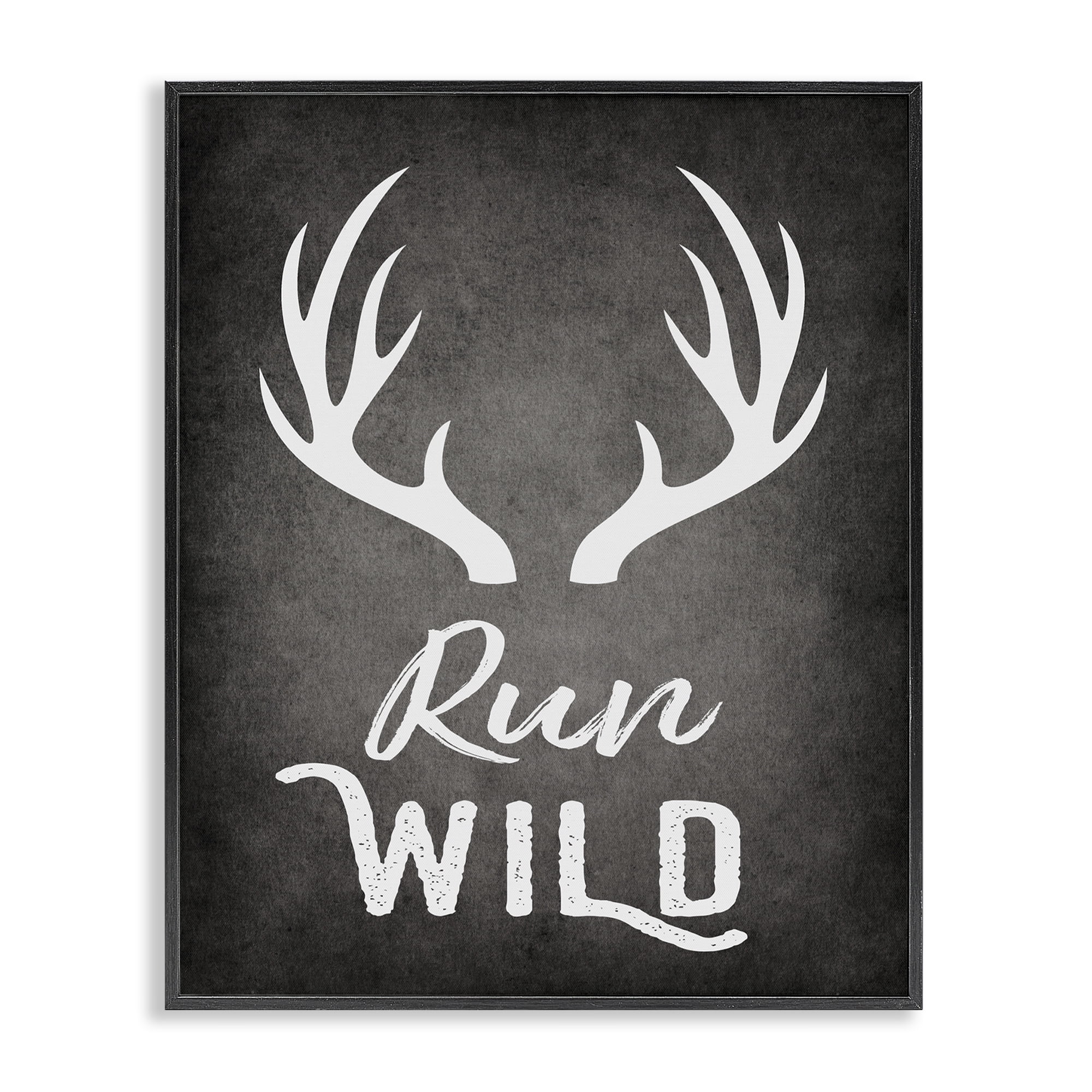 Stupell Industries Run Wild Antlers Typography Painting Black Framed Art Print Wall Art, 11 x 14