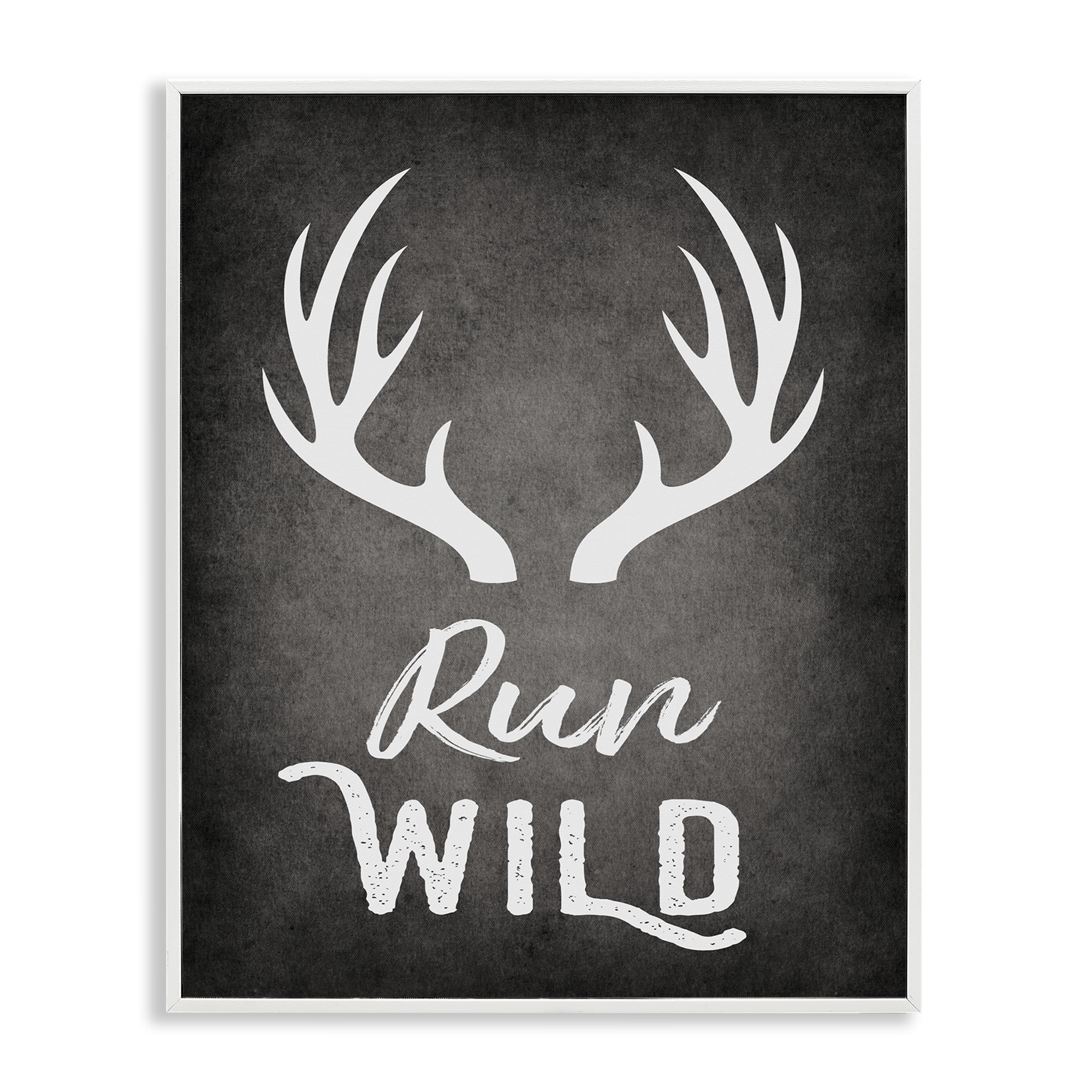 Stupell Industries Run Wild Antlers Typography Painting White Framed Art Print Wall Art, 11 x 14