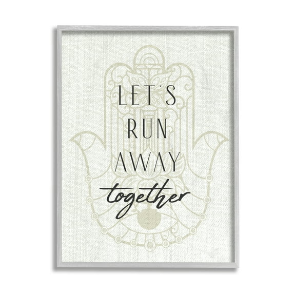 Stupell Industries Runaway Together Quote Moroccan Khmissa Inspired Pattern Gray Framed by Daphne Polselli