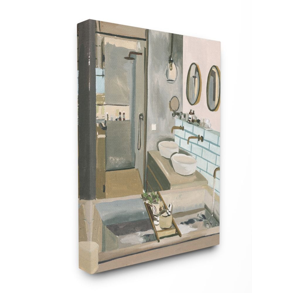 Stupell Industries Running Bath Beige Abstract Bathroom Acrylic Painting Canvas Wall Art Design by Melissa Wang, 16" x 20"