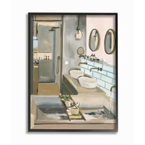 Stupell Industries Running Bath Beige Abstract Bathroom Acrylic Painting Framed Wall Art Design by Melissa Wang, 16" x 20", Black Framed