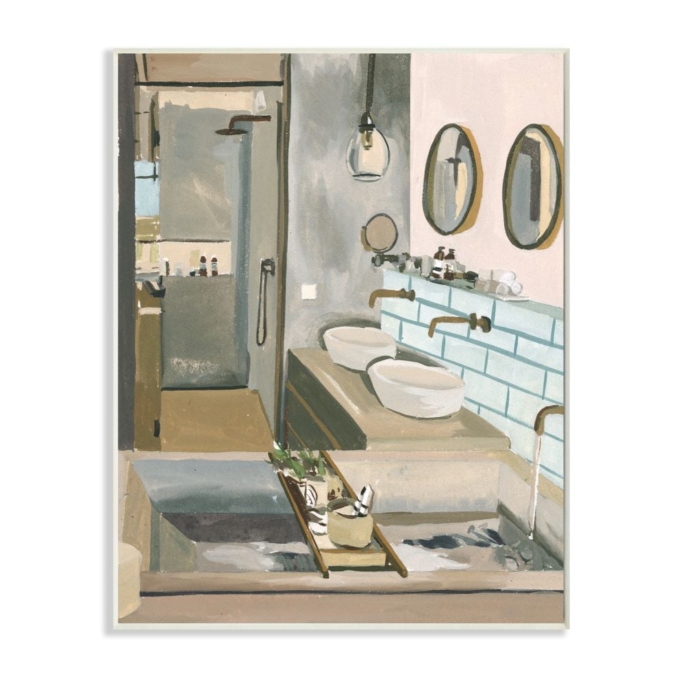 Stupell Industries Running Bath Beige Abstract Bathroom Acrylic