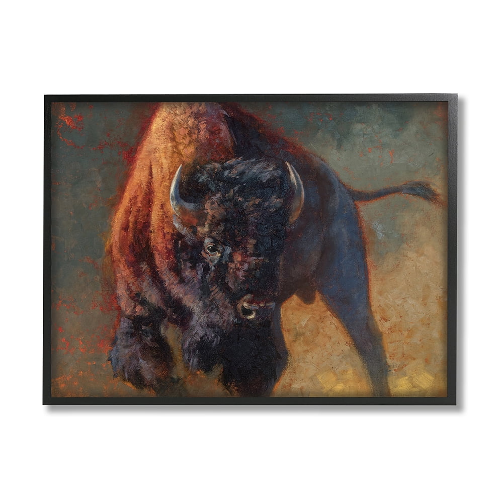 Stupell Industries Running Bull Portrait Masculine Cattle Pose Black Framed by Julie T. Chapman