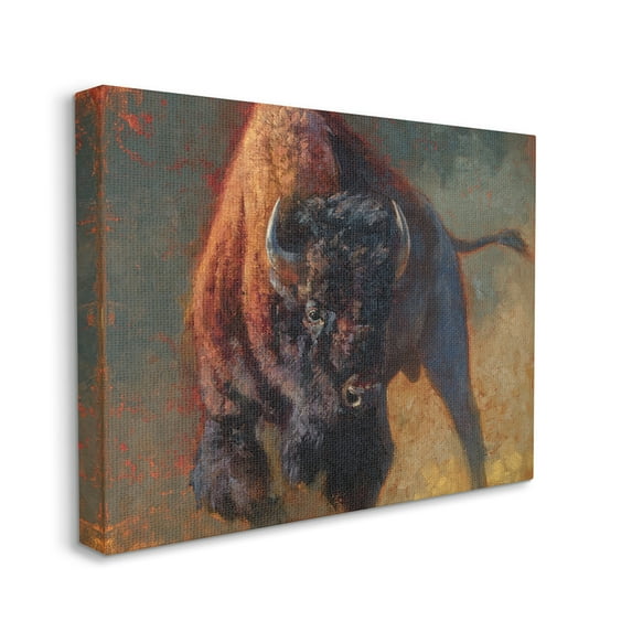 Stupell Industries Running Bull Portrait Masculine Cattle Pose Canvas Wall Art by Julie T. Chapman