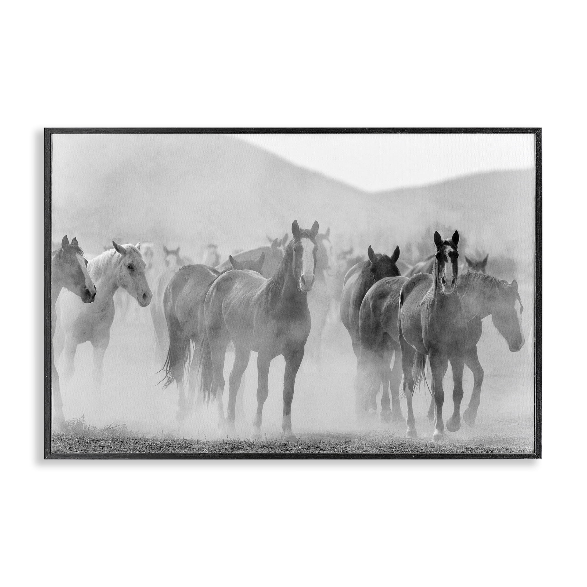 Stupell Industries Running Horse Herd Animals Painting Black Framed Art Print Wall Art, 18 x 12