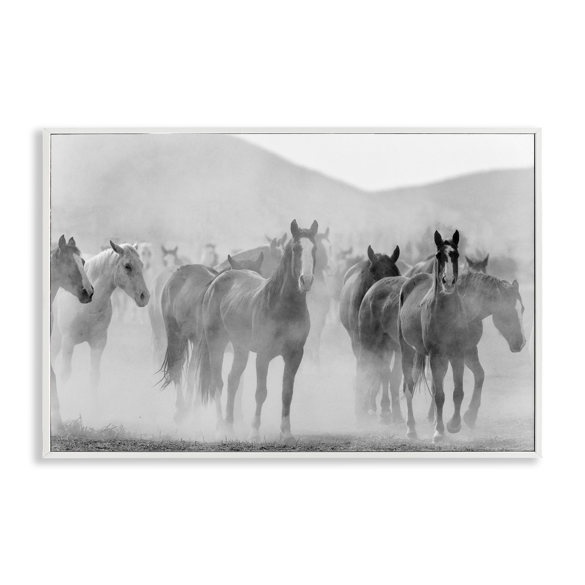 Stupell Industries Running Horse Herd Animals Painting White Framed Art Print Wall Art, 18 x 12
