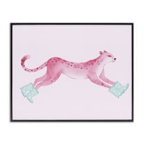 Stupell Industries Running Leopard in Boots Animals Painting Black Framed Art Print Wall Art, 14 x 11
