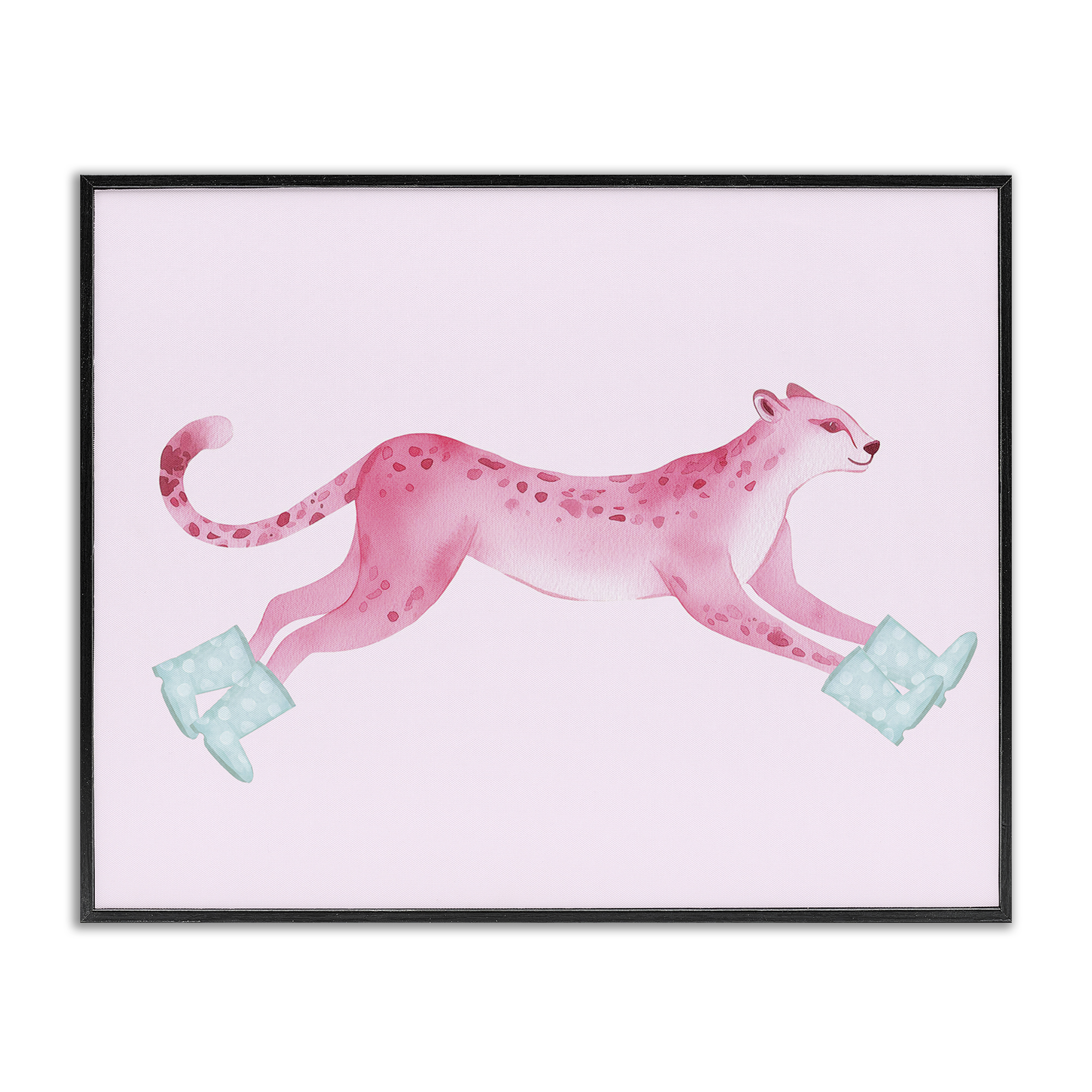 Stupell Industries Running Leopard in Boots Animals Painting Black Framed Art Print Wall Art, 30 x 24