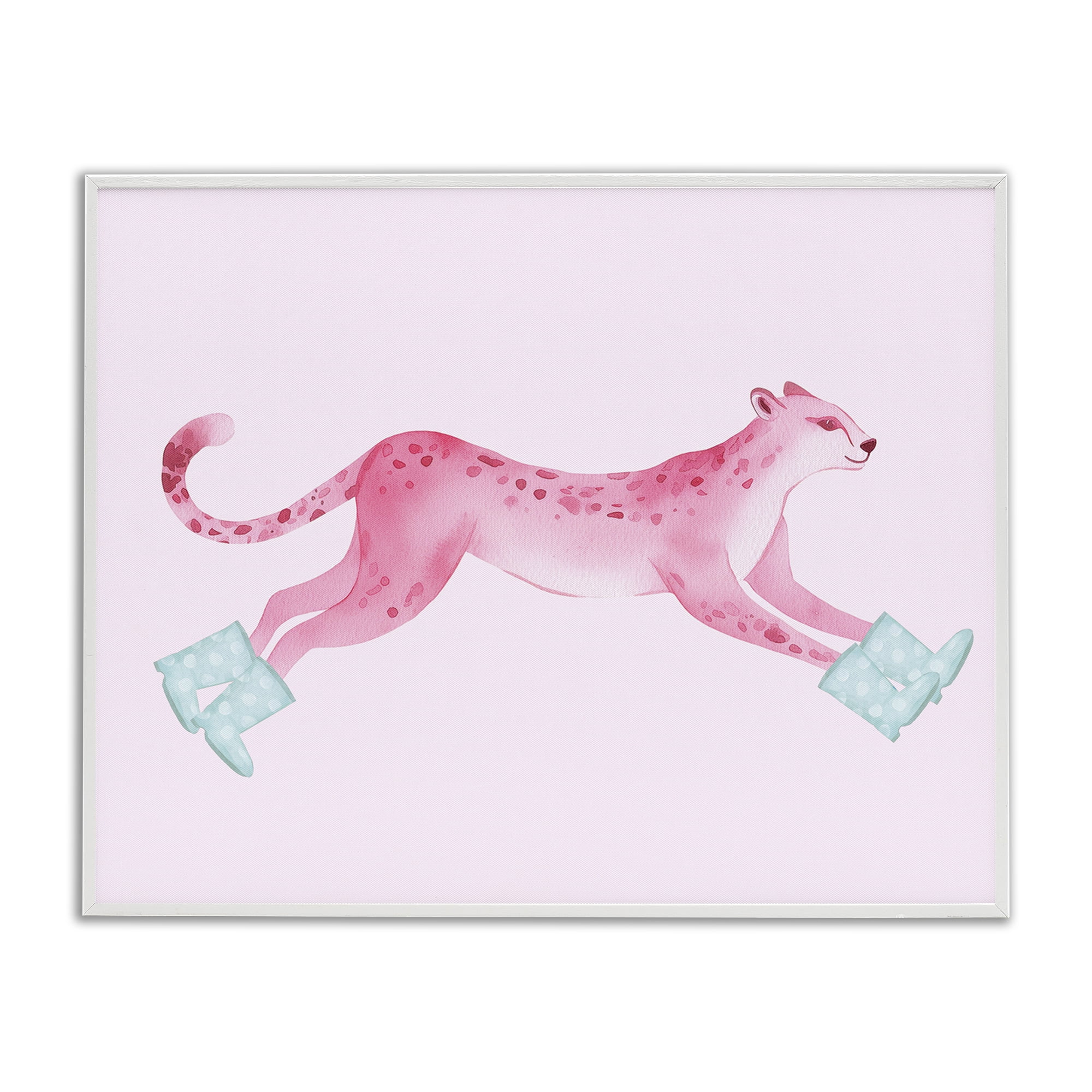 Stupell Industries Running Leopard in Boots Animals Painting White Framed Art Print Wall Art, 20 x 16
