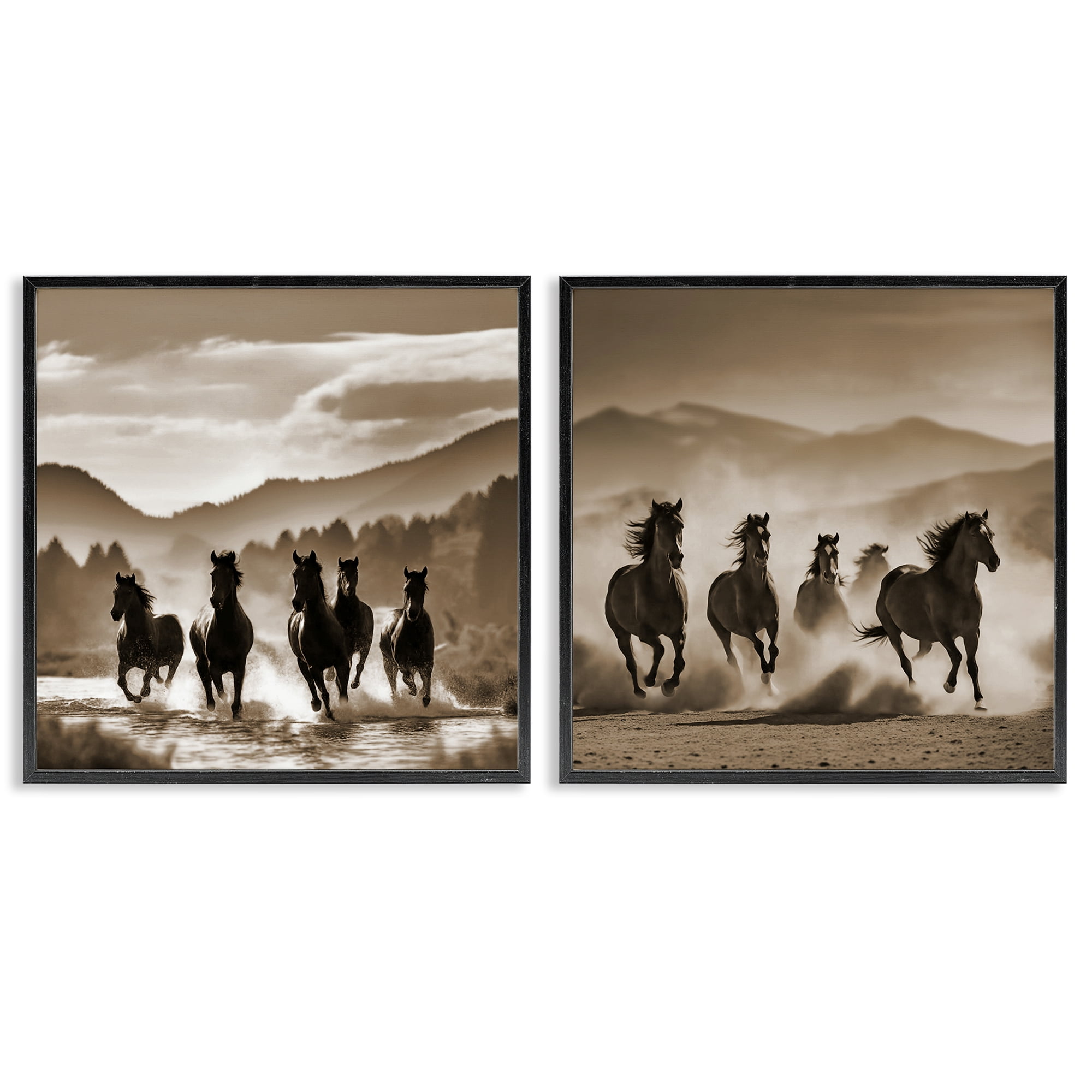 Stupell Industries Running Mountain Stallions Landscape & Nature Photography Black Framed Art Print Wall Art, 24 x 24, Set of 2