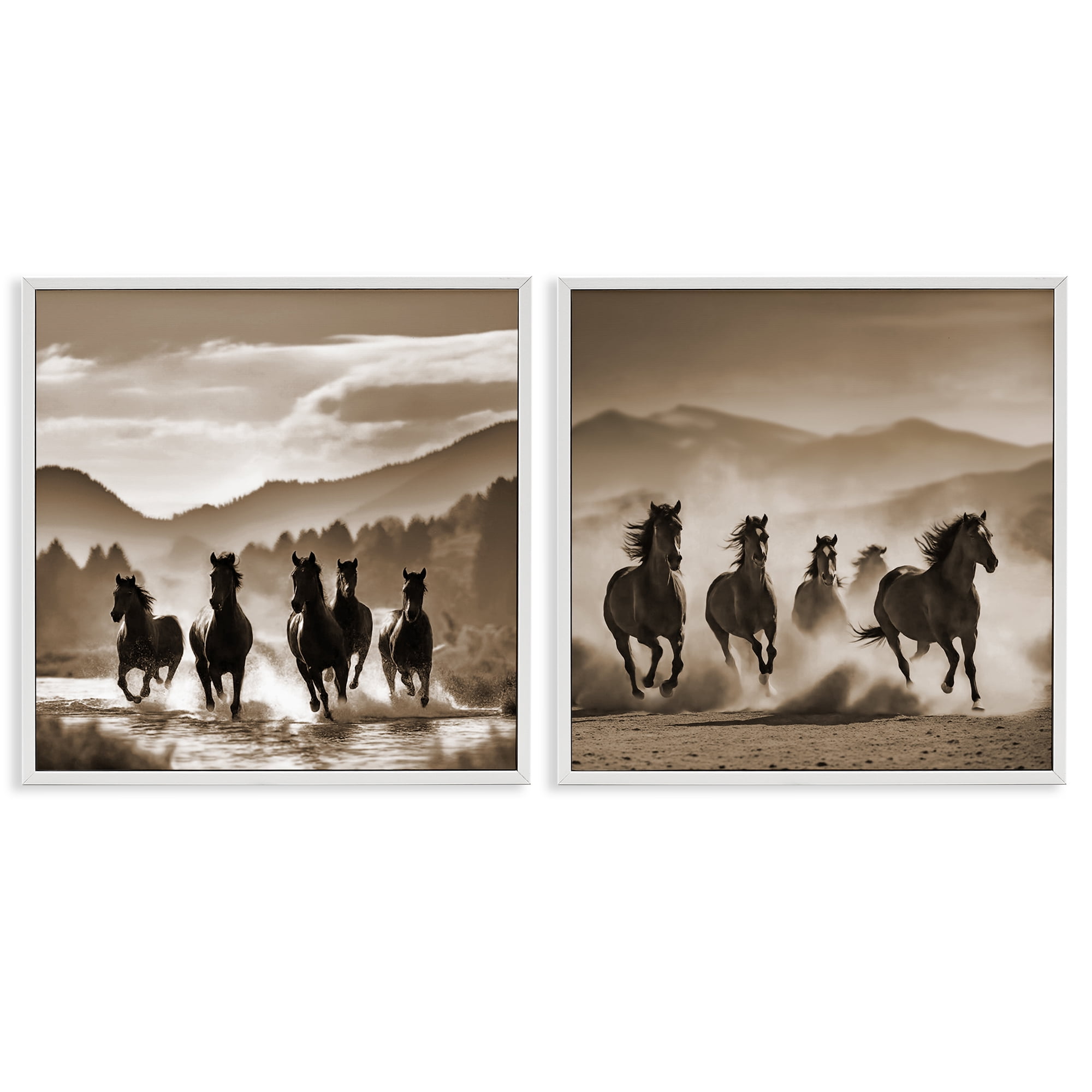 Stupell Industries Running Mountain Stallions Landscape & Nature Photography White Framed Art Print Wall Art, 17 x 17, Set of 2