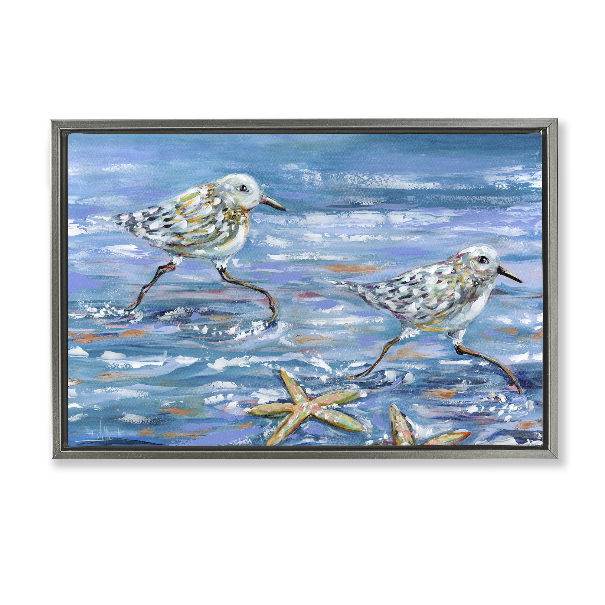 Stupell Industries Running Sea Sandpipers Coastal Painting Gray Floater Framed Canvas Art Print Wall Art, 25 x 17