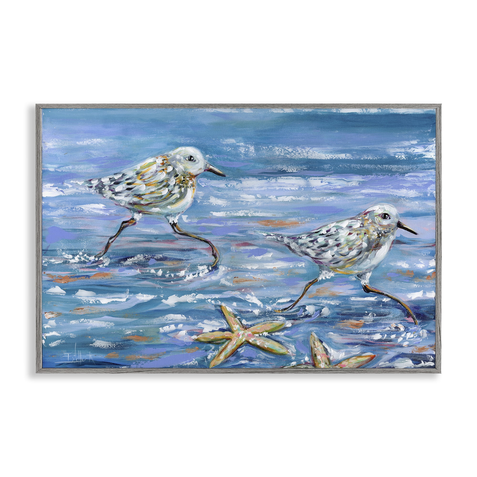 Stupell Industries Running Sea Sandpipers Coastal Painting Gray Framed Art Print Wall Art, 18 x 12