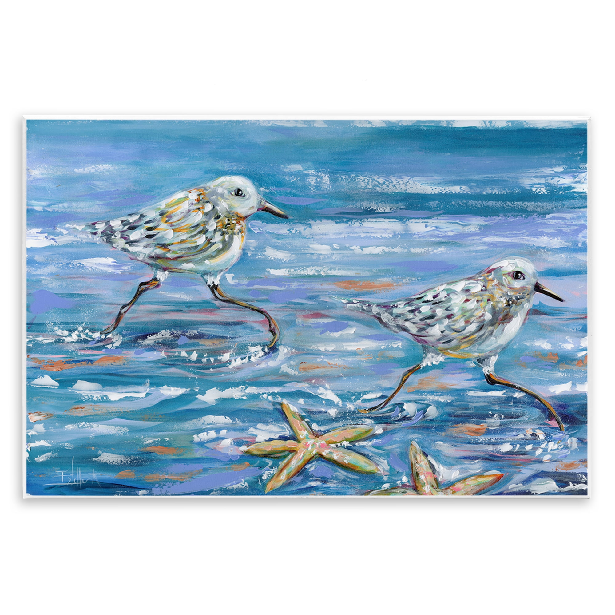 Stupell Industries Running Sea Sandpipers Coastal Painting Unframed Art Print Wall Art, 19 x 13