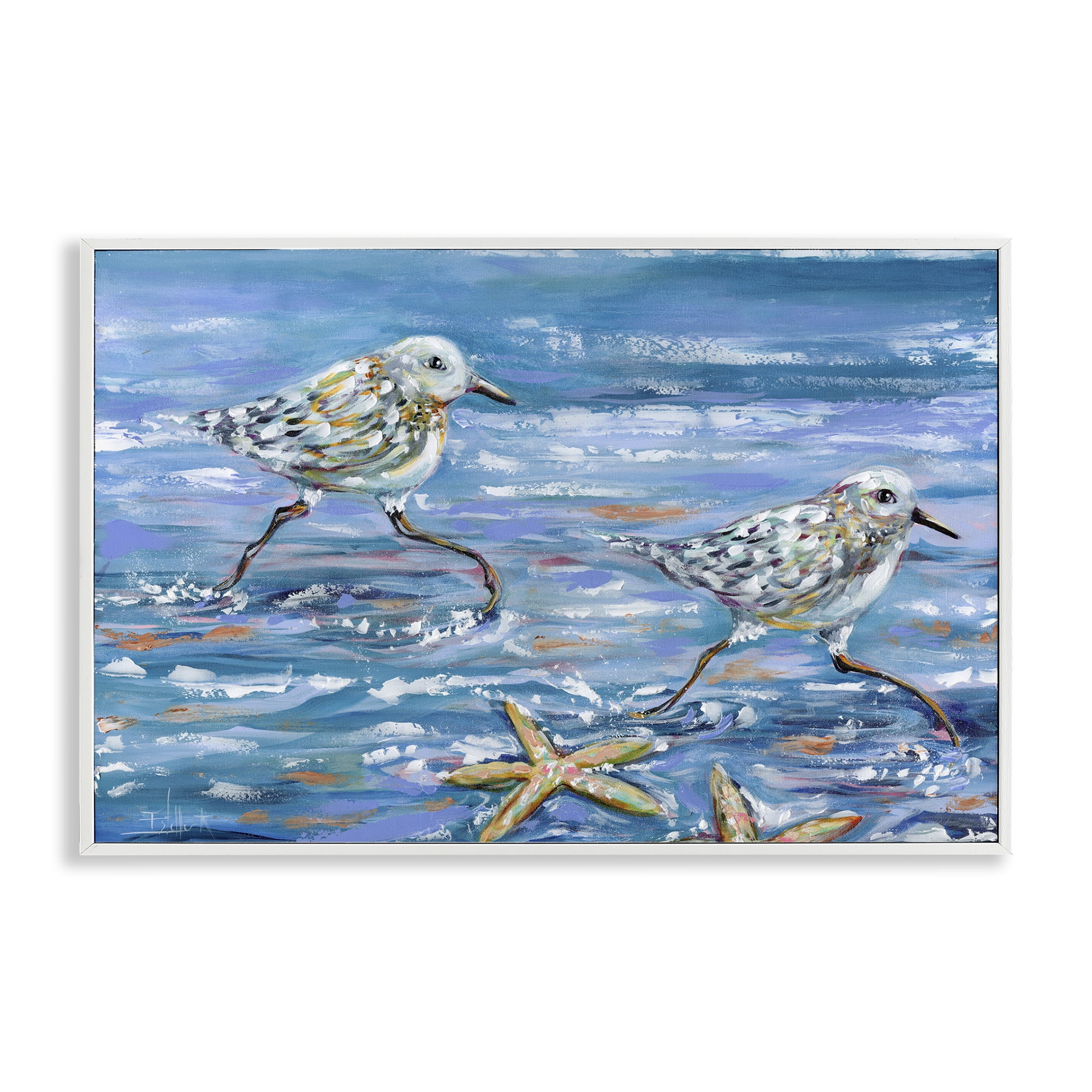 Stupell Industries Running Sea Sandpipers Coastal Painting White Framed Art Print Wall Art, 18 x 12