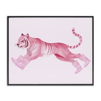 Stupell Industries Running Tiger in Boots Animals Painting Black Framed Art Print Wall Art, 14 x 11