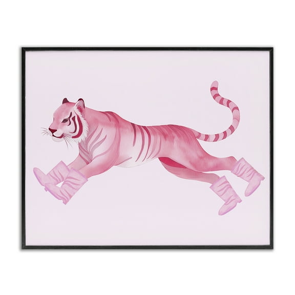 Stupell Industries Running Tiger in Boots Animals Painting Black Framed Art Print Wall Art, 14 x 11