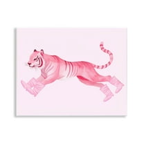 Stupell Industries Running Tiger in Boots Animals Painting Unframed Art Print Wall Art, 14 x 11