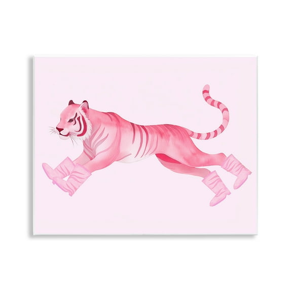 Stupell Industries Running Tiger in Boots Animals Painting Unframed Art Print Wall Art, 14 x 11