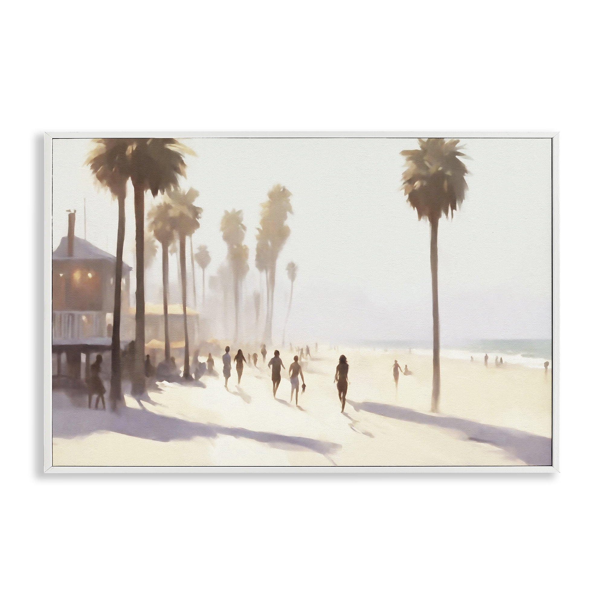 Stupell Industries Running on Tropical Beach Landscape & Nature Painting White Framed Art Print Wall Art, 30 x 20