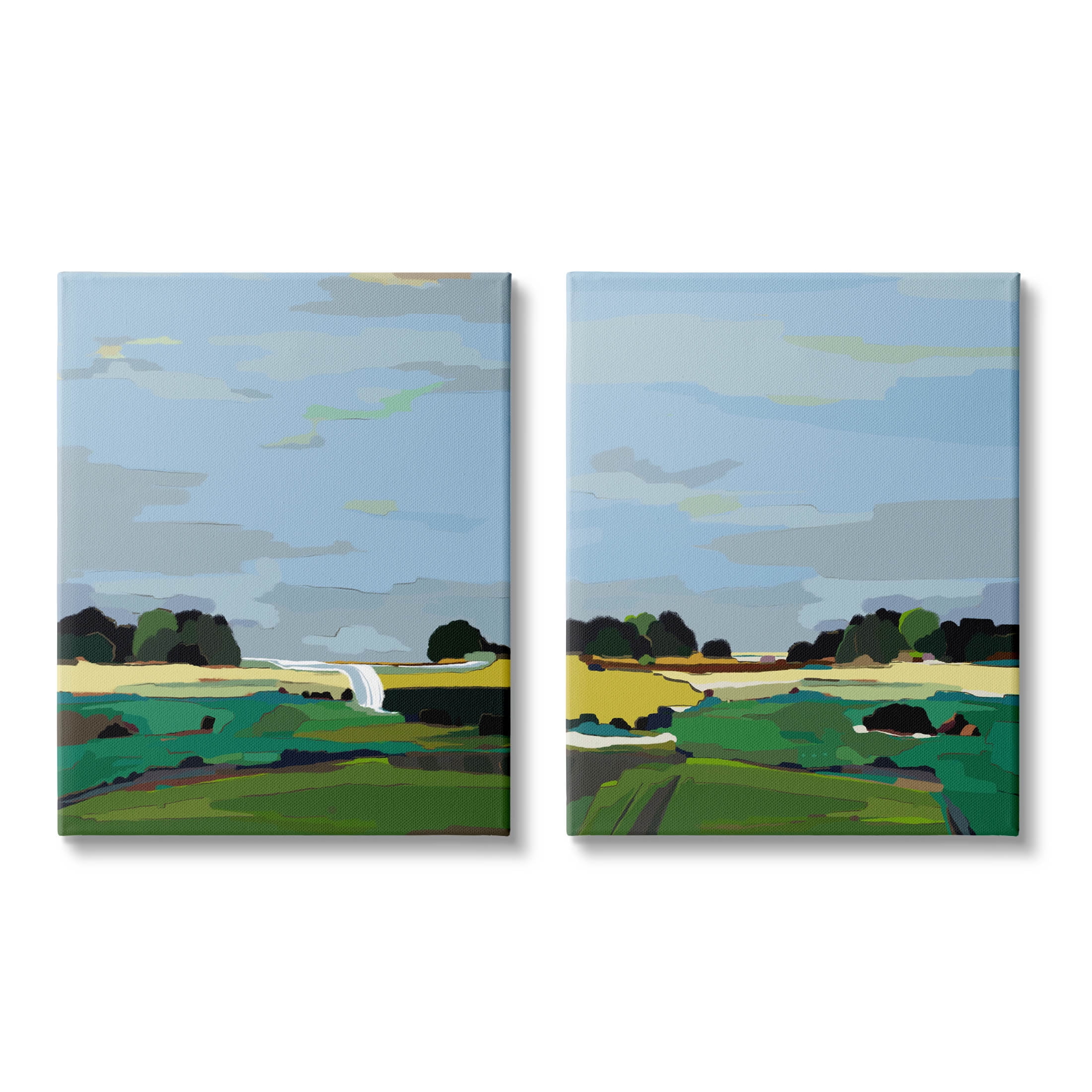 Stupell Industries Rural Abstract Grassland Landscape Painting Gallery Wrapped Canvas Print Wall Art, Set of 2, Design by Nikita Jariwala